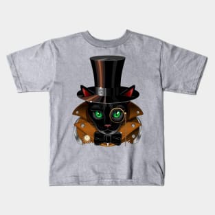 Steampunk Cat vintage retro surreal portrait Kids T-Shirt